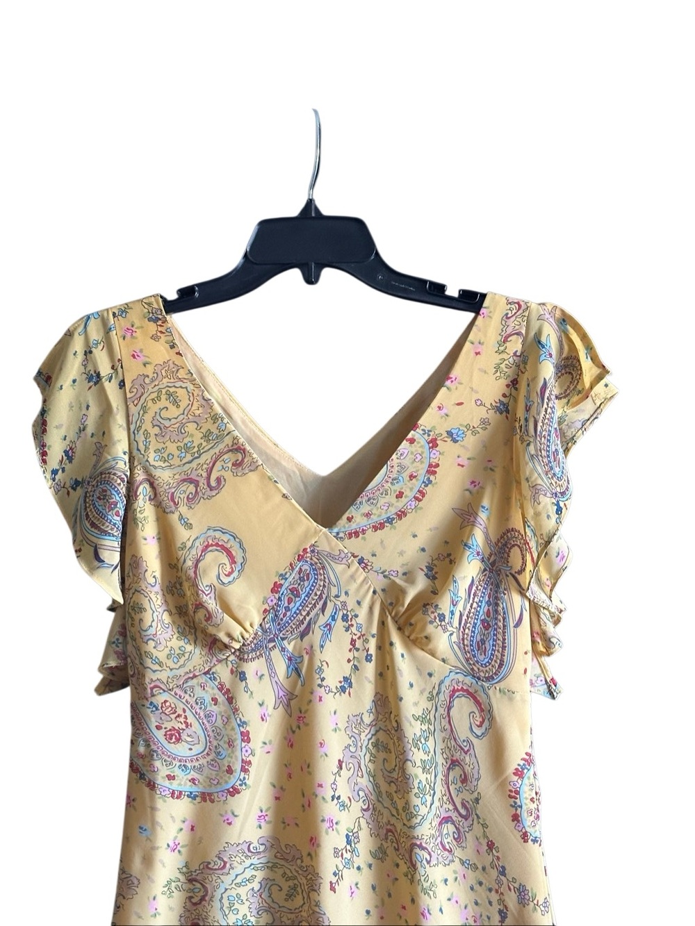 Mlle Gabrielle Yellow Paisley Ruffle Midi Dress. Size 8.